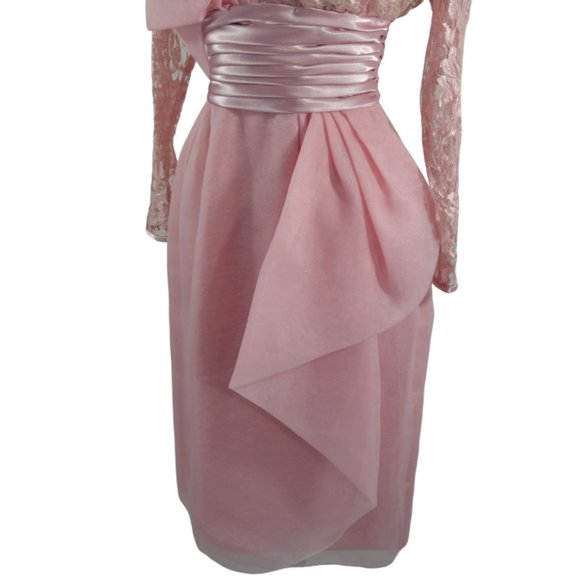 1980s Lace and Shimmery Sheer Pink Dress by Lilli Diamond - Picture 7 of 9